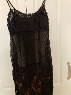 Claude Perron Black Lace & Sheer Mesh Chemise Slip
